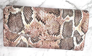 The Necessary Clutch Wallet - Vegan Leather - Snake Print - Pink