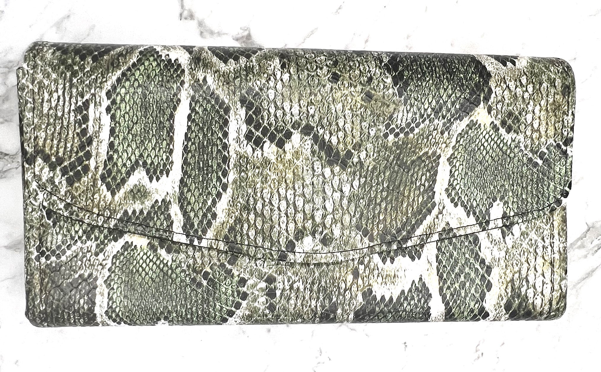 The Necessary Clutch Wallet - Vegan Leather - Snake Print - Green