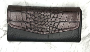 The Necessary Clutch Wallet - Marine Vinyl - Croc Skin - Chocolate