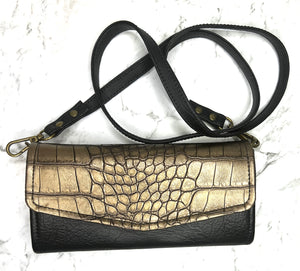 The Necessary Clutch Wallet - Marine Vinyl - Croc Skin - Bronze