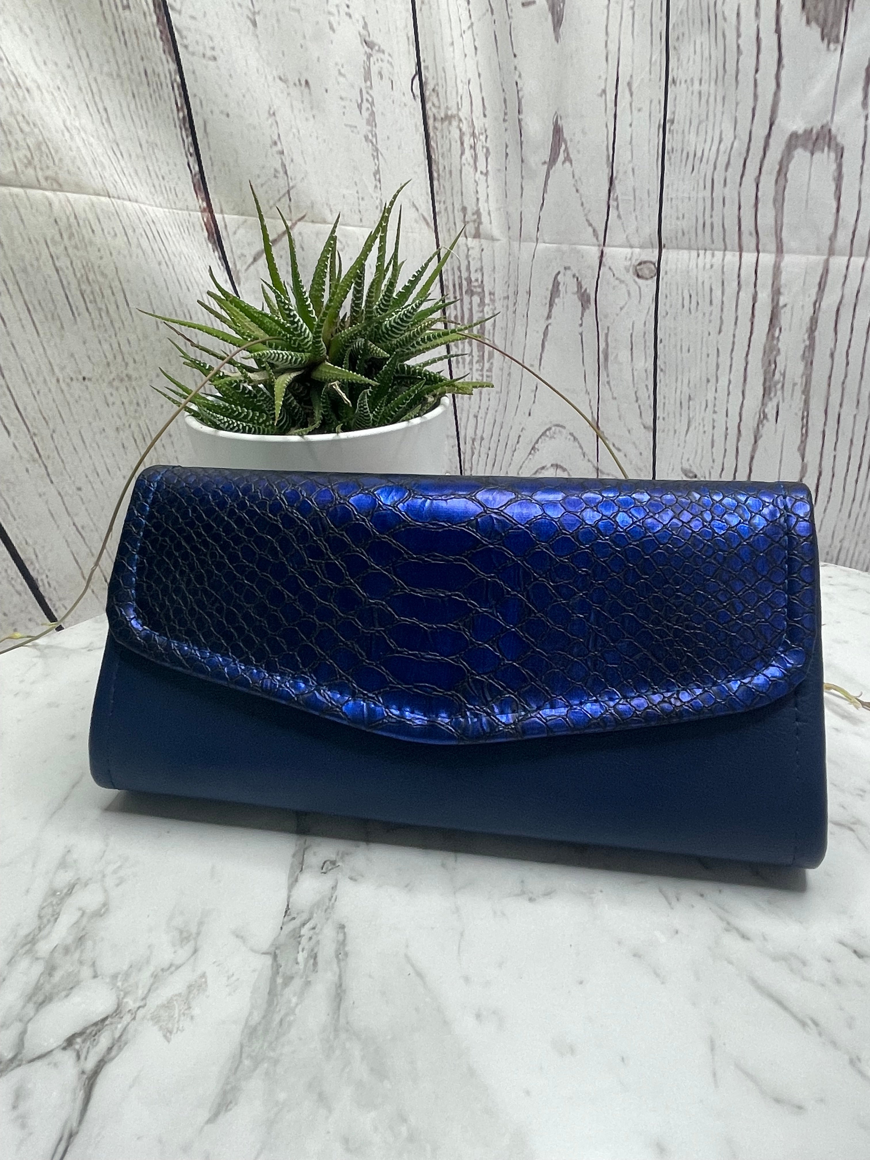 The Necessary Clutch Wallet - Marine Vinyl - Snake Print - Blue